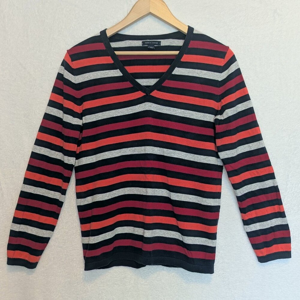 Tommy Hilfiger v neck striped cotton sweater